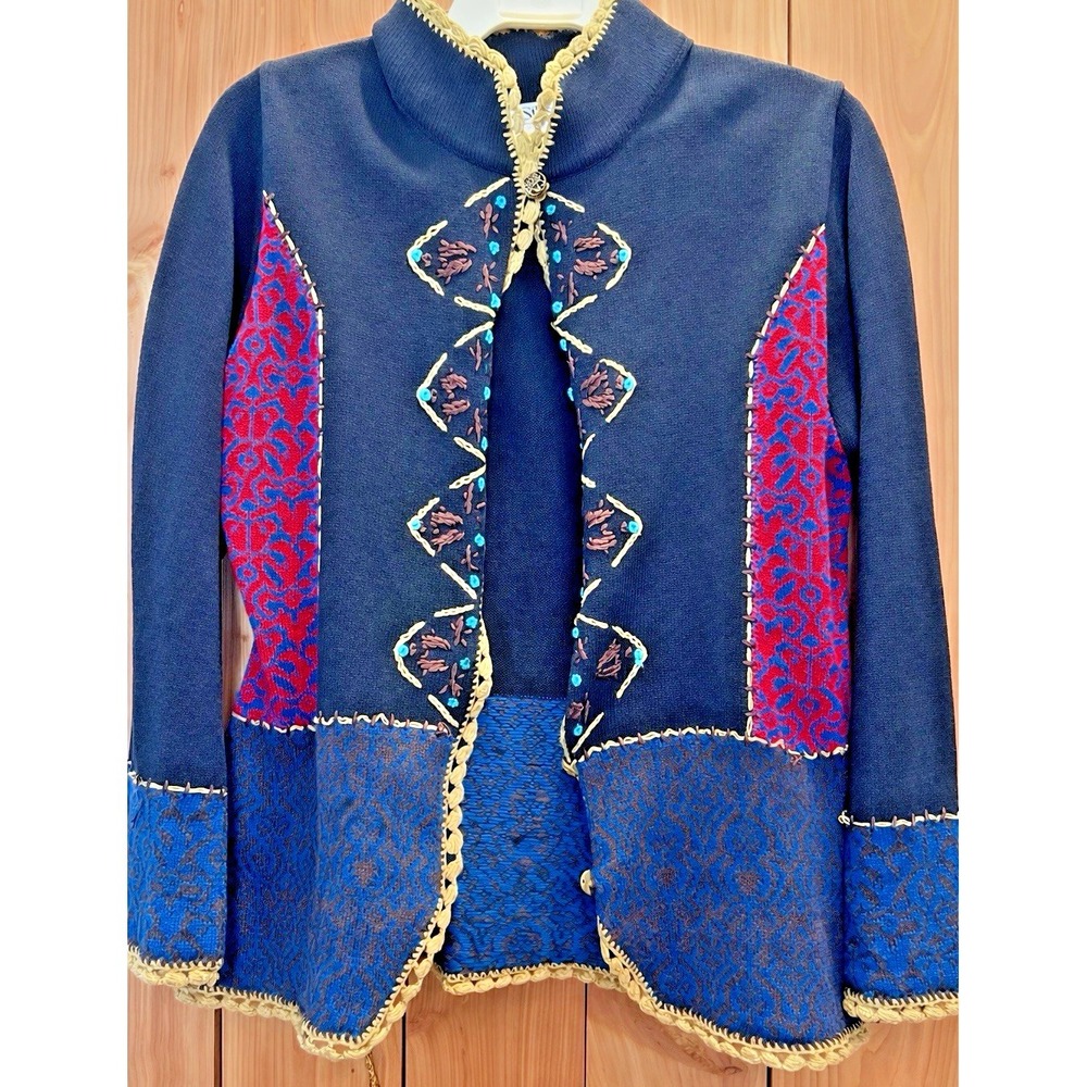 WinterSilks Cotton Silk Art Knit JacketEmbroidered Tapestry Cardigan Size L